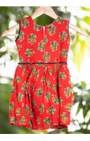 All Over Printed Red Rayon Cotton Kids Dress (KR1210)